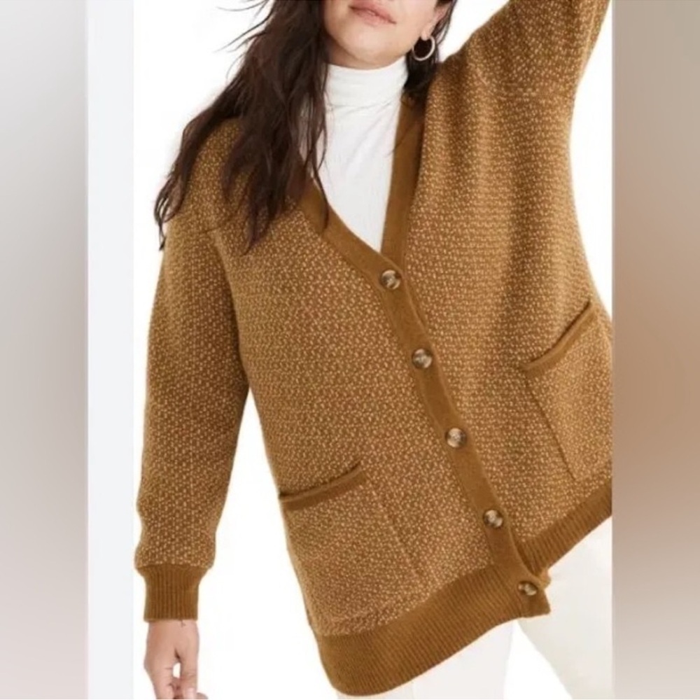 Madewell Bird’s Eye Maysfield Cardigan Sweater Alpaca Wool Blend SM Relaxed Fit
